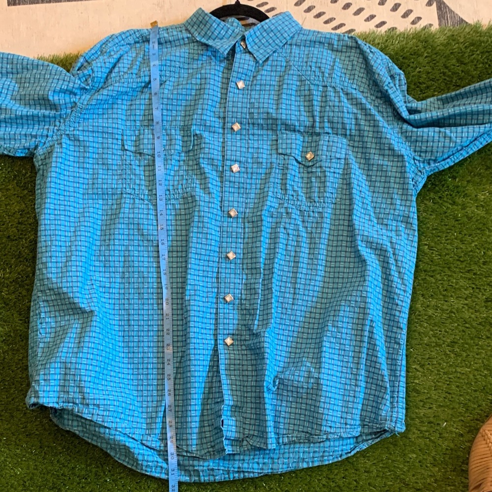 Blue Checkered Button-Up Shirt - Picture 8 of 9